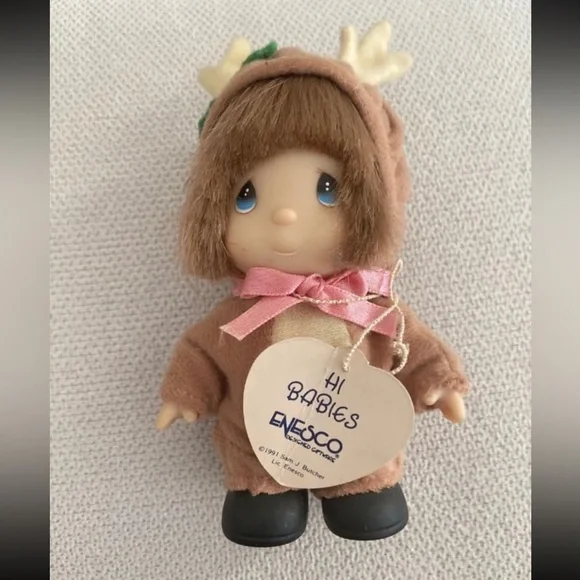 Precious Moments Christmas Doll Figure Reindeer Baby 1991 Vintage Enesco Small - Picture 2 of 7